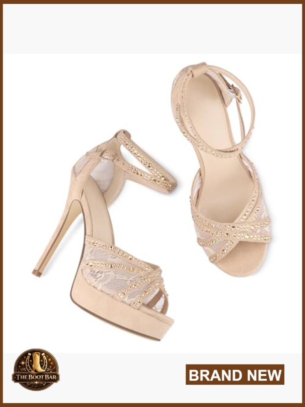 Platform Heels Peep Toe Pumps Rhinestone Stilettos Ankle Strap Party Dance Prom - Picture 6 of 7